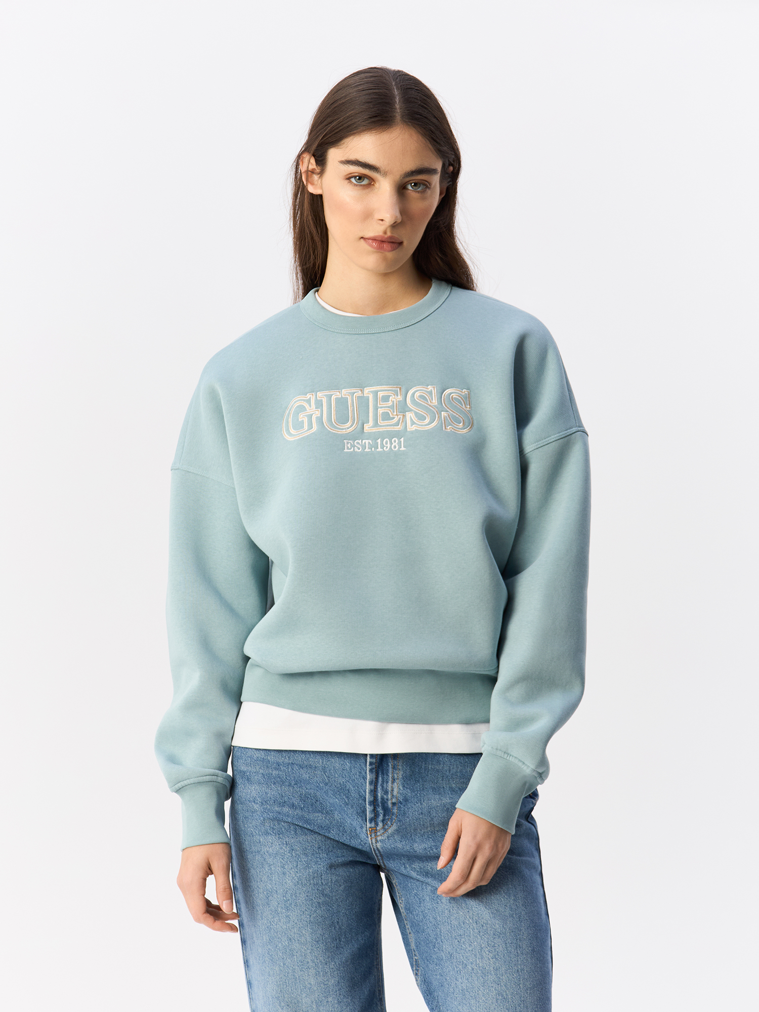 

Свитшот женский Guess V4BQ03KCHX0 голубой S, V4BQ03KCHX0
