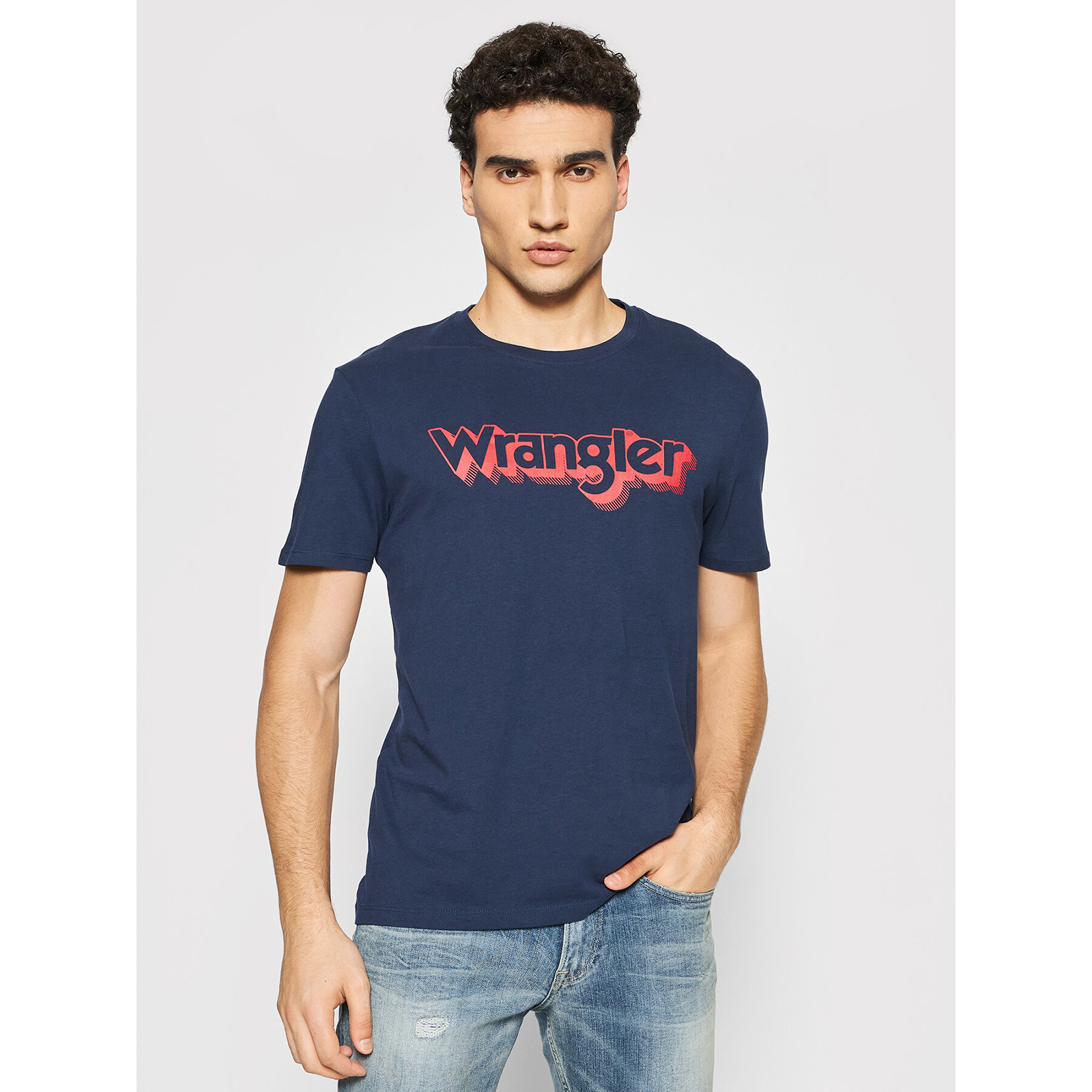 фото Футболка мужская wrangler ss logo tee синяя 3xl