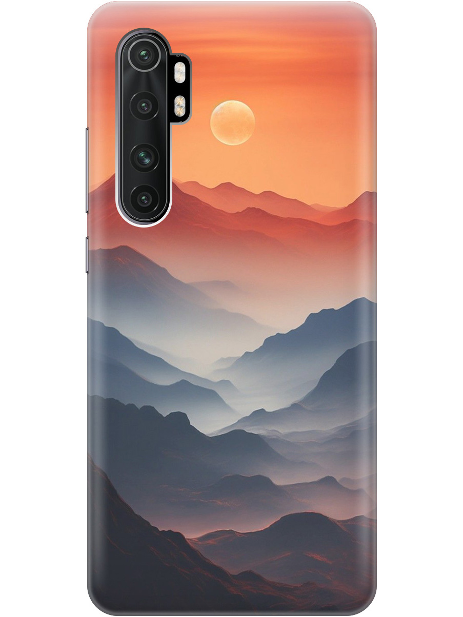 

Силиконовый чехол на Xiaomi Mi Note 10 Lite с принтом "Луна над горами", Прозрачный;оранжевый;черный, 723101210