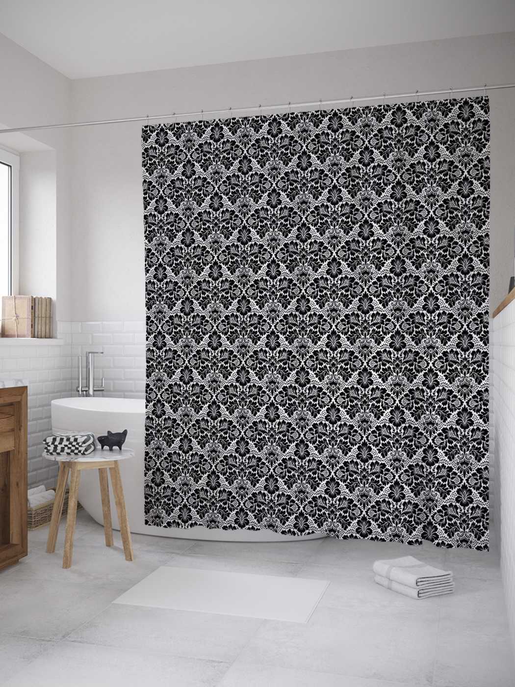 

Штора для ванной JoyArty "Цветочный орнамент в ромбах" из сатена, 180х200 см с крючками, Фиолетовый