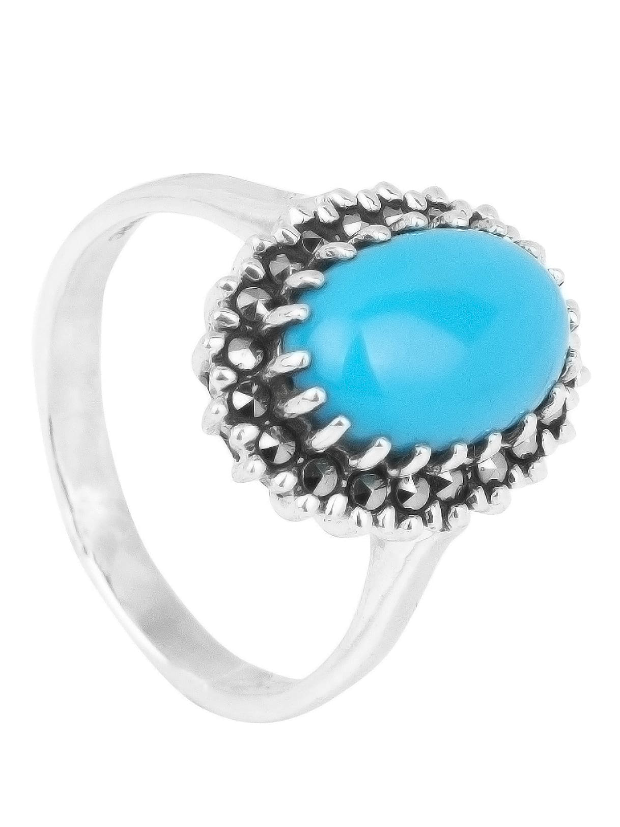 

Кольцо из серебра с марказитом/бирюзой искусственной р. 19,5 Марказит HR736, HR736_марказит, бирюза синт.