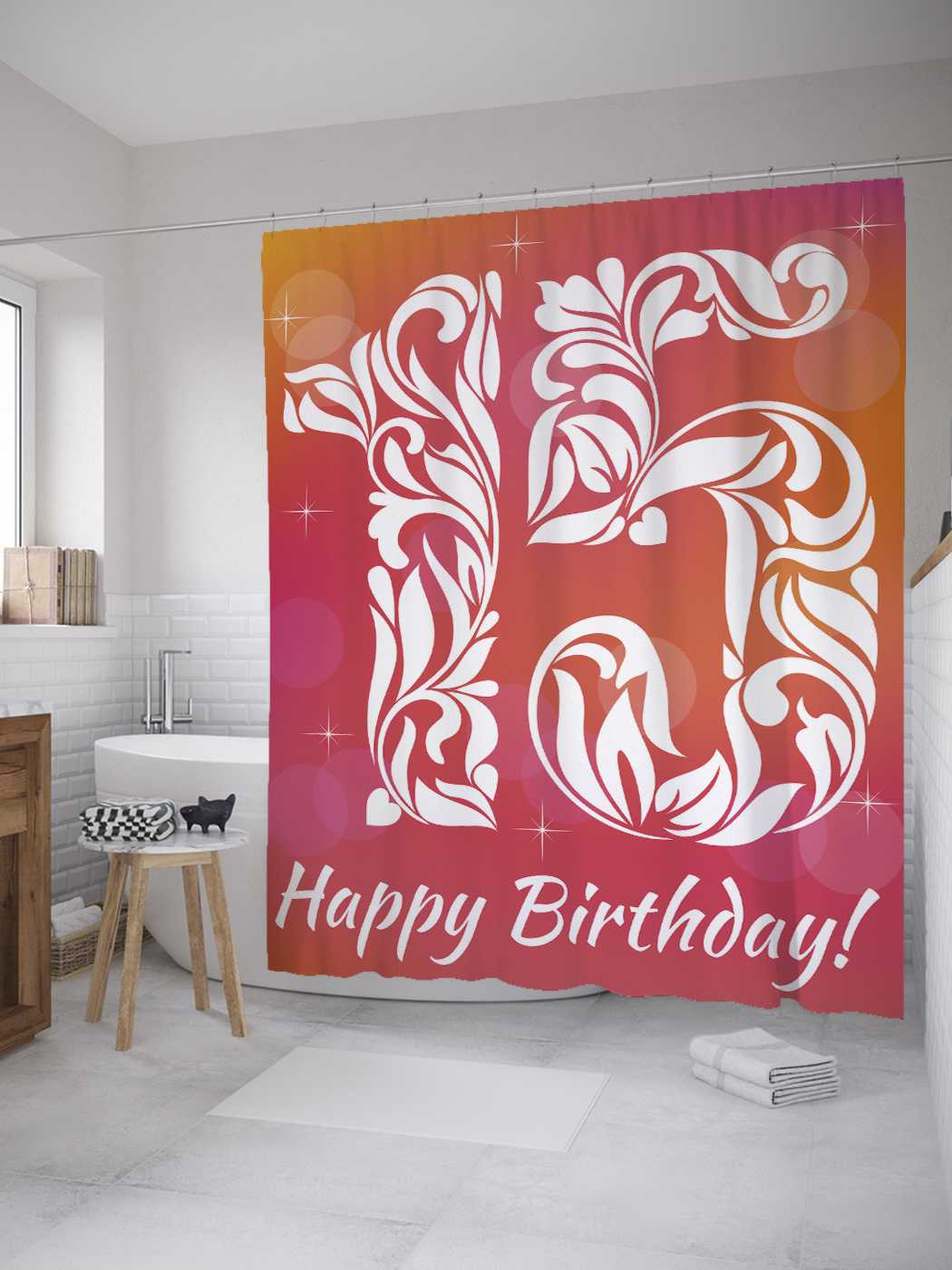 

Штора (занавеска) для ванной JoyArty "Праздничные цифры" из сатена, 180х200 см с крючками, Фиолетовый