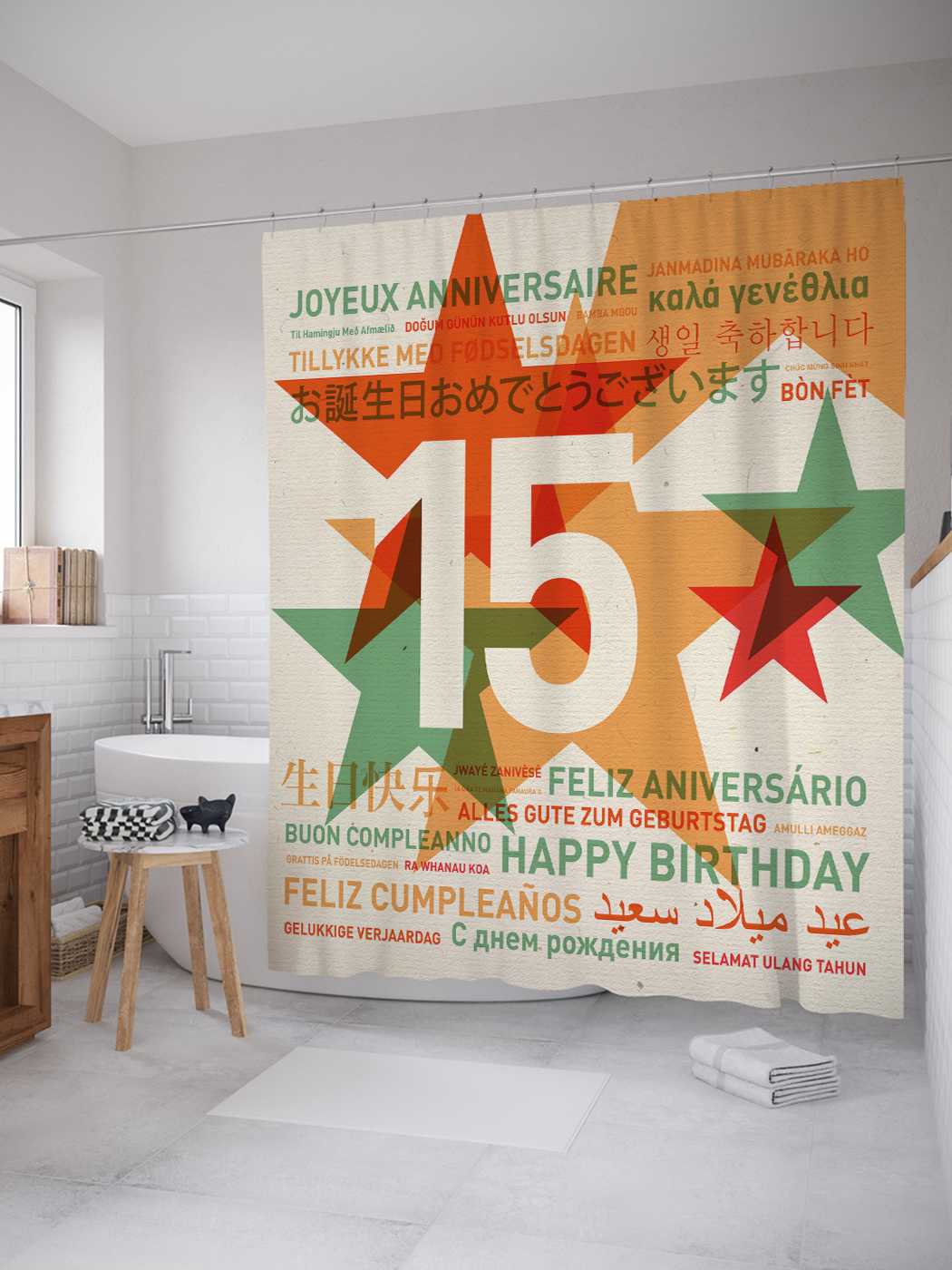 

Штора (занавеска) для ванной JoyArty "Звездное 15-летие" из сатена, 180х200 см с крючками, Фиолетовый