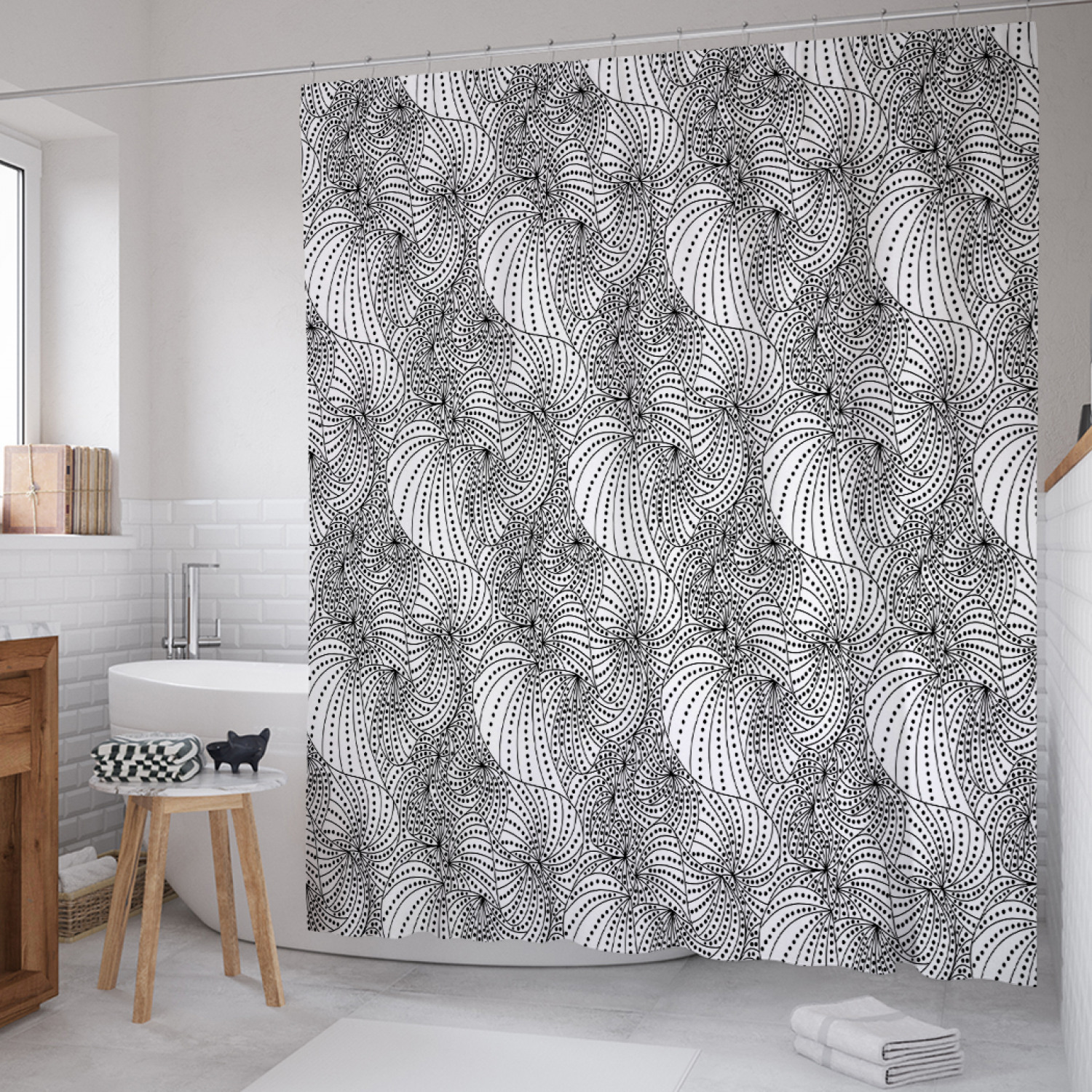 

Штора для ванной JoyArty "Паутинный дудл" из сатена, 180х200 см с крючками, Серый, Паутинный дудл