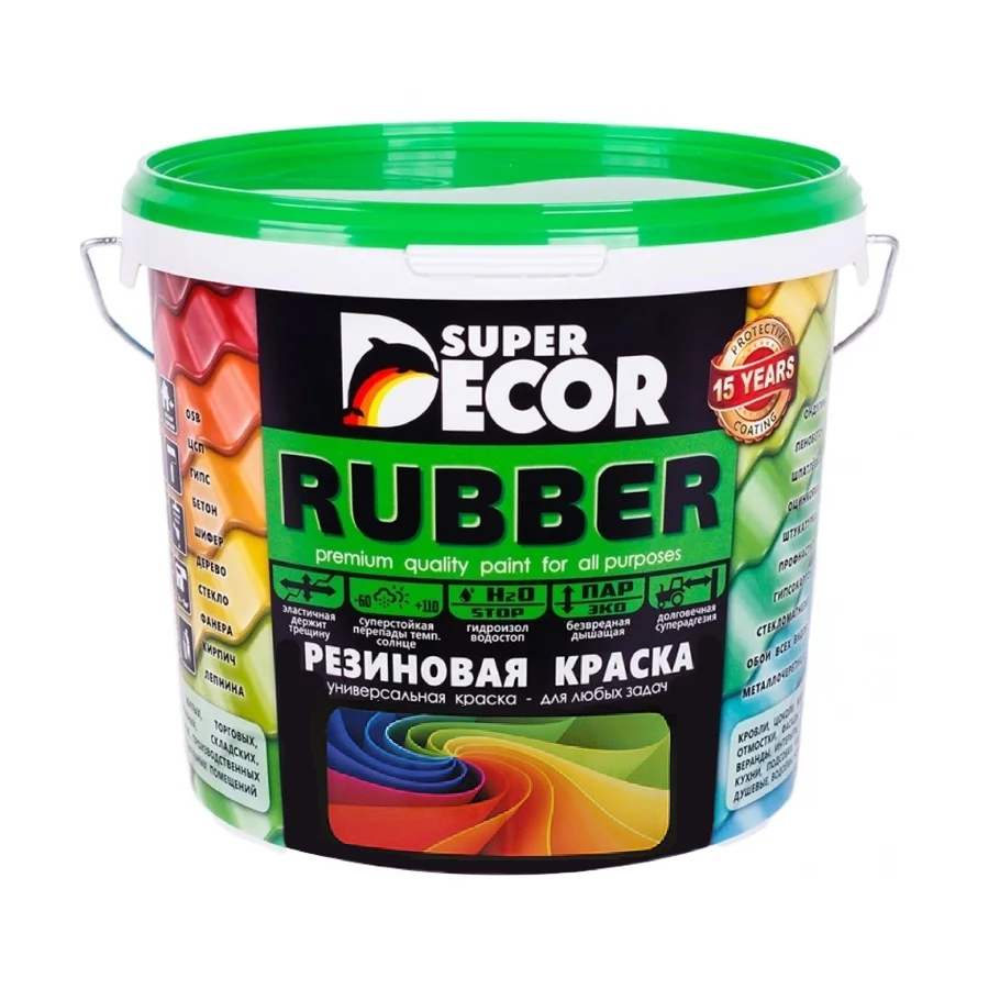 Краска резиновая SUPER DECOR Rubber 15 оргтехника 1кг 989₽