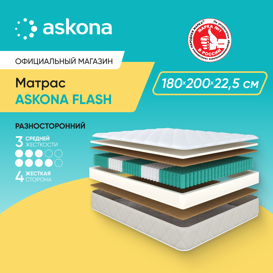 

Матрас анатомический ASKONA Flash 180х200, Бежевый, Flash