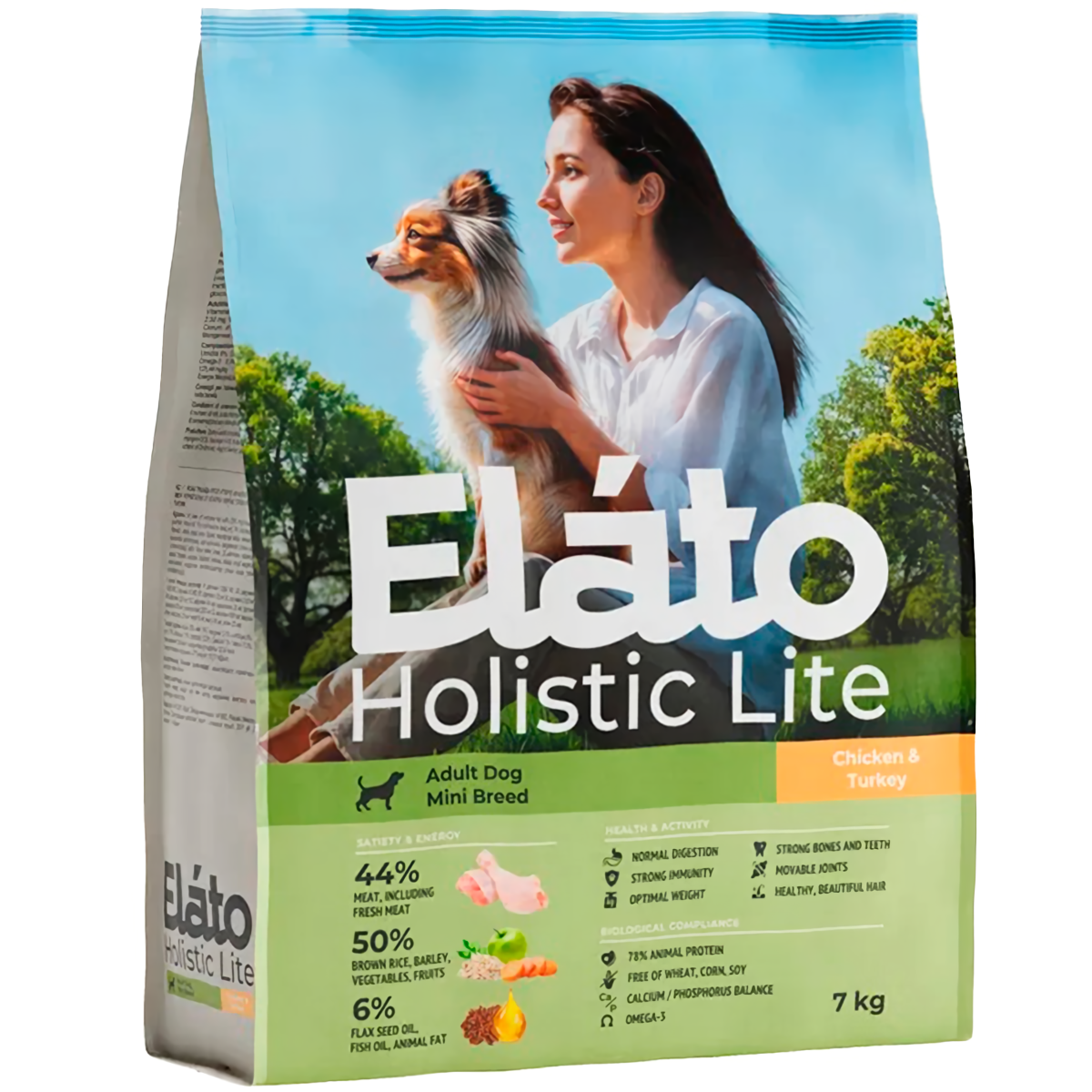 Сухой корм для собак Elato Holistic Lite, для взрослых, с курицей и индейкой, 7 кг