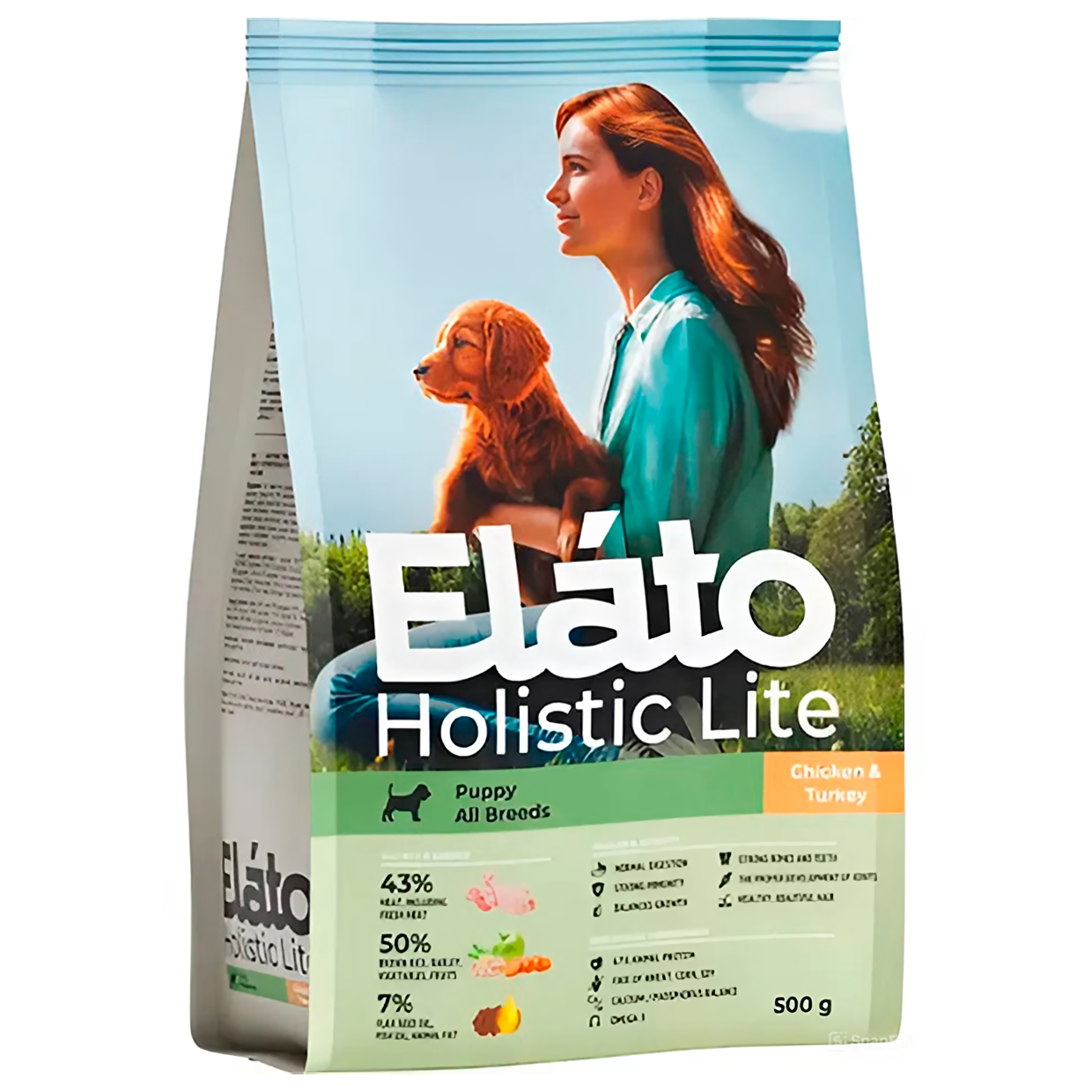 Сухой корм для щенков Elato Holistic Lite, с курицей и индейкой, 500 г