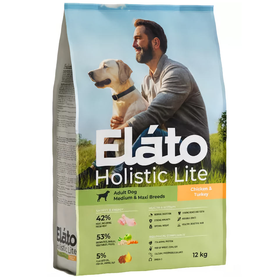 Сухой корм для собак Elato Holistic Lite, с курицей и индейкой, 12 кг