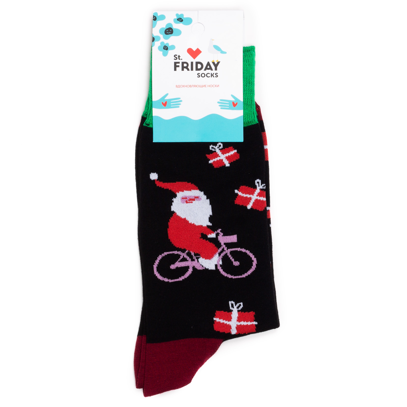 

Носки St.Friday Socks Santa na Velosipede черные 42-46, Santa na Velosipede