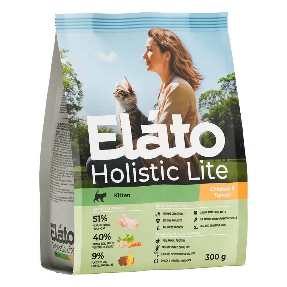 Сухой корм для котят и беременных Elato Holistic Lite, с курицей и индейкой, 300 г