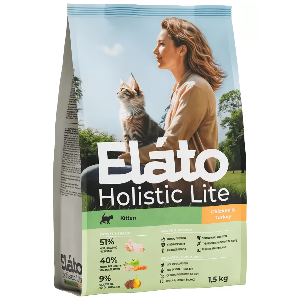 Сухой корм для котят и беременных Elato Holistic Lite, с курицей и индейкой, 1,5 кг