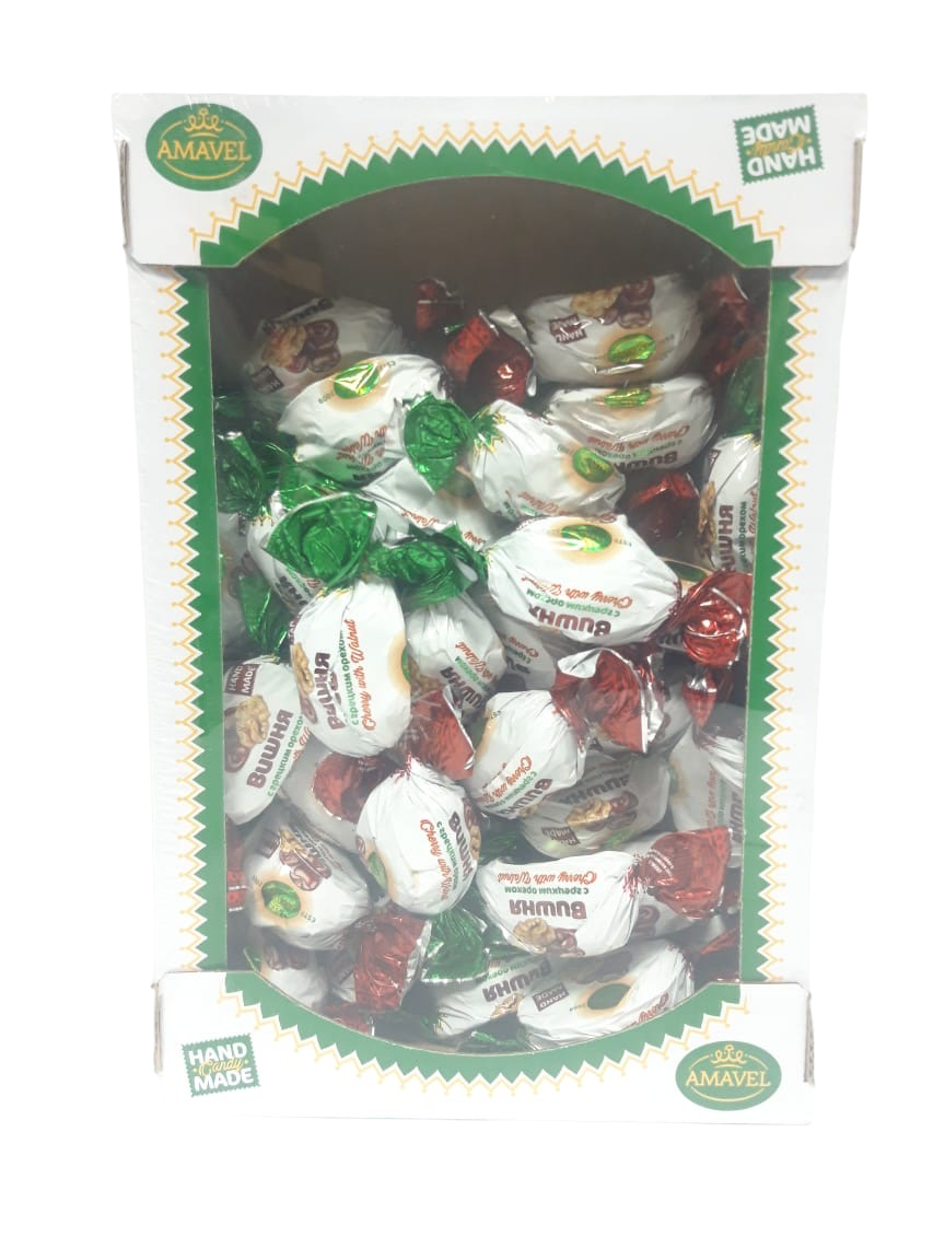 Конфеты Amavel Вишня с грецким орехом глазированные, сухофрукты в шоколаде, 1 кг