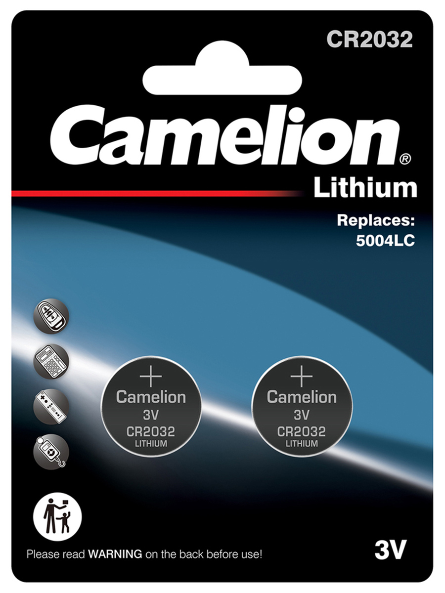 Батарейка Camelion литиевая CR2032-BP2, 2шт