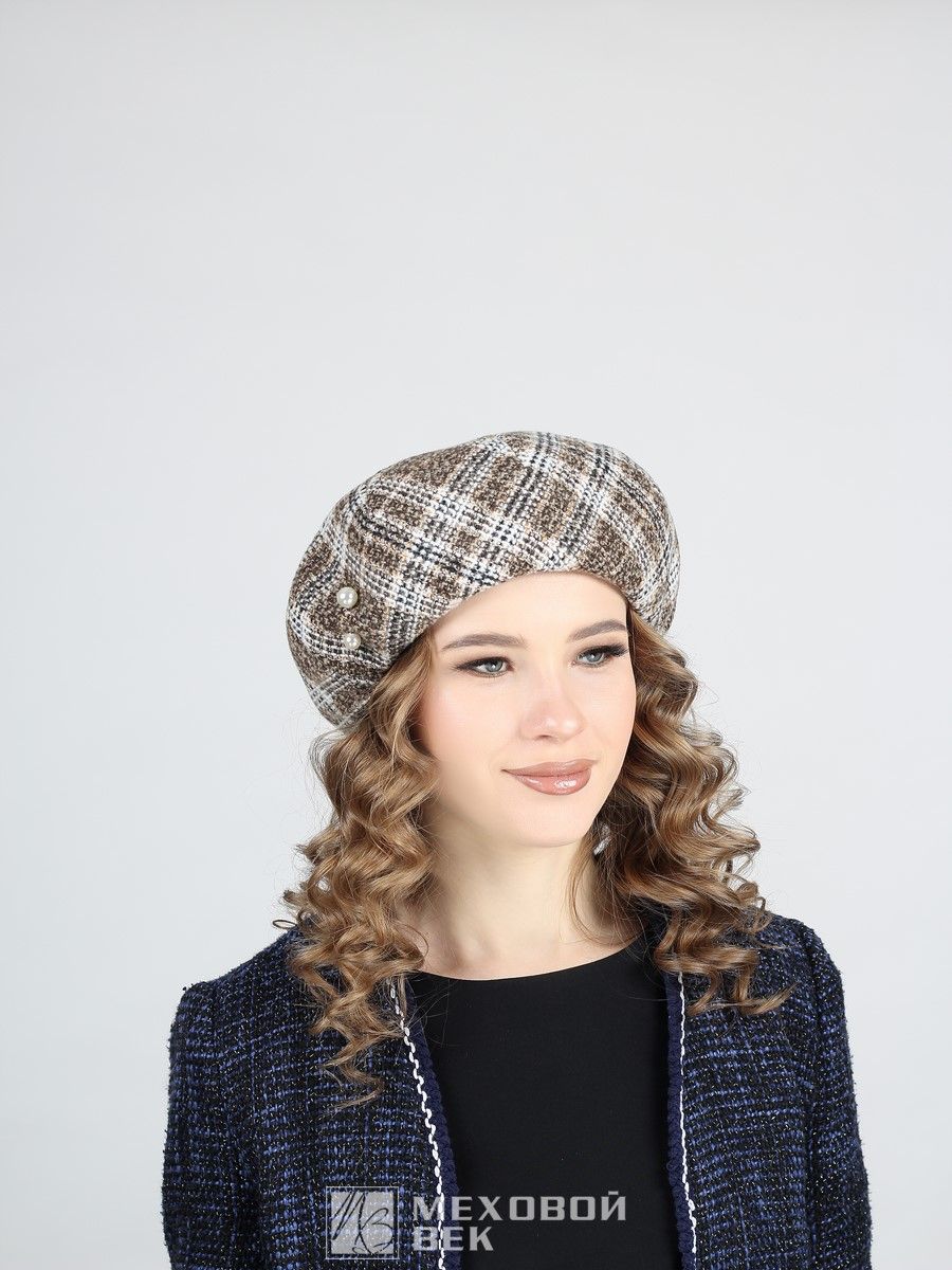 Берет женский Меховой Век 2970МК коричневый, р.55-56