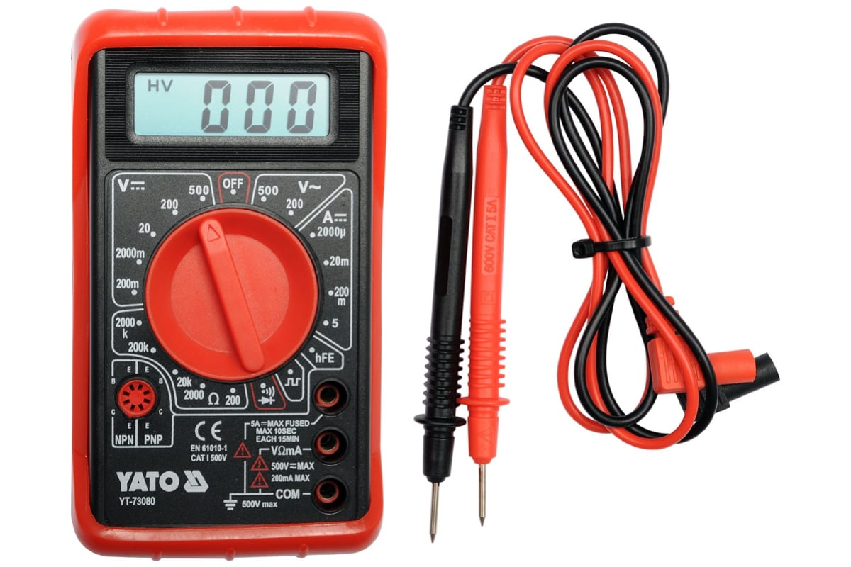 фото Yato мультиметр универсальный, u пост 0-500v, u перем 0-500v, i пост 0-5a, r 0-2 мом, пров