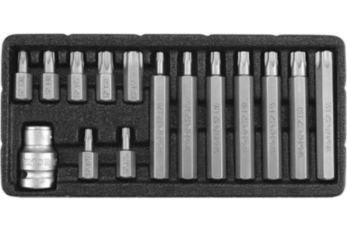 

YATO Набор бит 1 2 inch, TORX с отверстием, 15 пр L=30 мм, L=75 мм : T20, T25, T30, T40, T