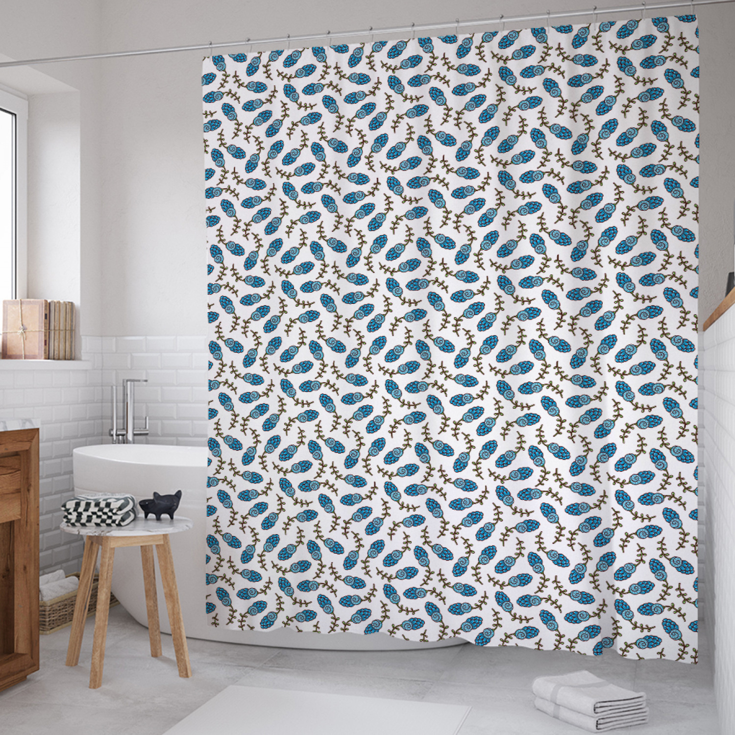 

Штора для ванной JoyArty "Сочная ежевика" из сатена, 180х200 см с крючками, Синий, Сочная ежевика