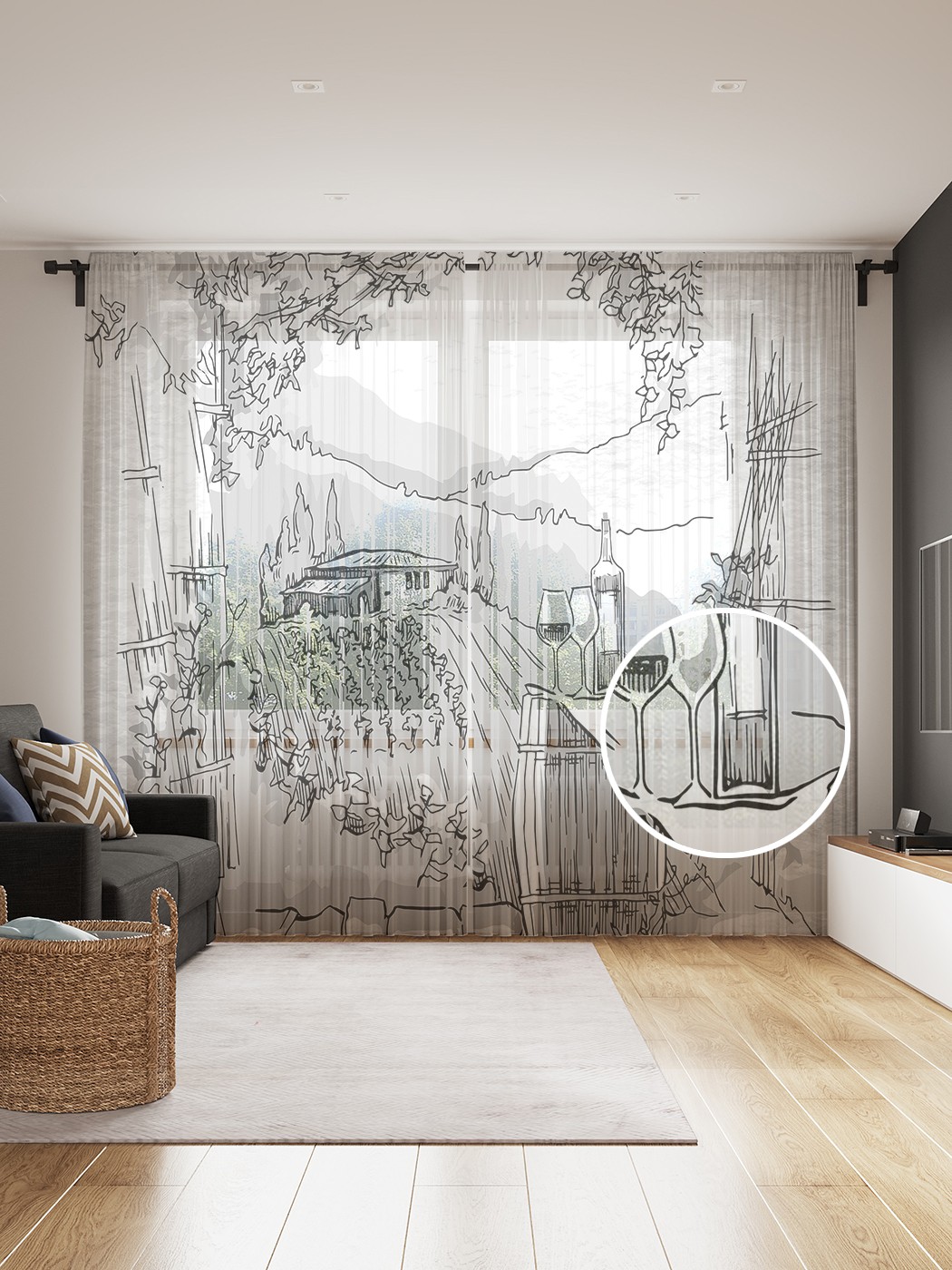 

Фототюль JoyArty "Виноградное производство", 145x265см, 2 полотна, лента, 50 крючков, Виноградное производство