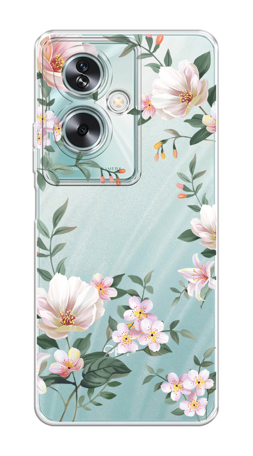 

Чехол на Oppo A79 5G "Beautiful white flowers", Бежевый;зеленый, 2515650-1