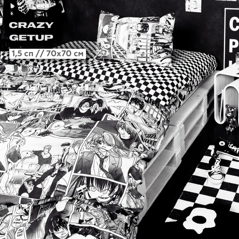 

КПБ 1.5 перкаль "Crazy Getup" (70х70) рис. 16591-1/16400-1 Anime manga, Белый;черный, Crazy Getup перкаль