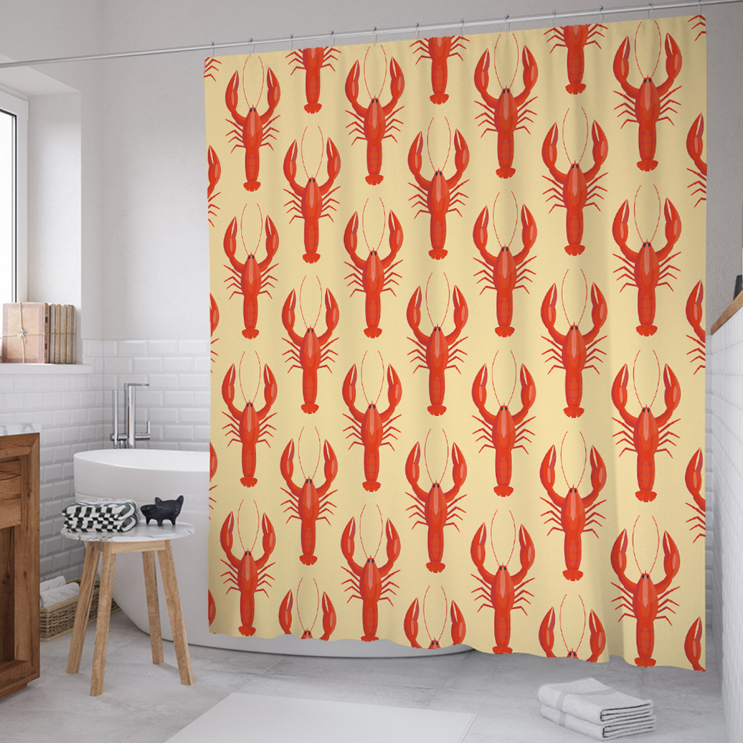 

Штора для ванной JoyArty "Вареные раки" из сатена, 180х200 см с крючками, Желтый, Вареные раки