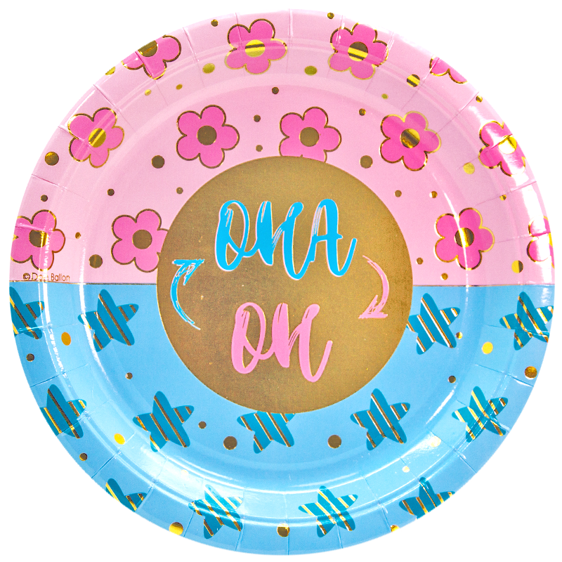 Тарелки бумажные одноразовые Волна веселья Гендер Пати 18 см, 6 шт