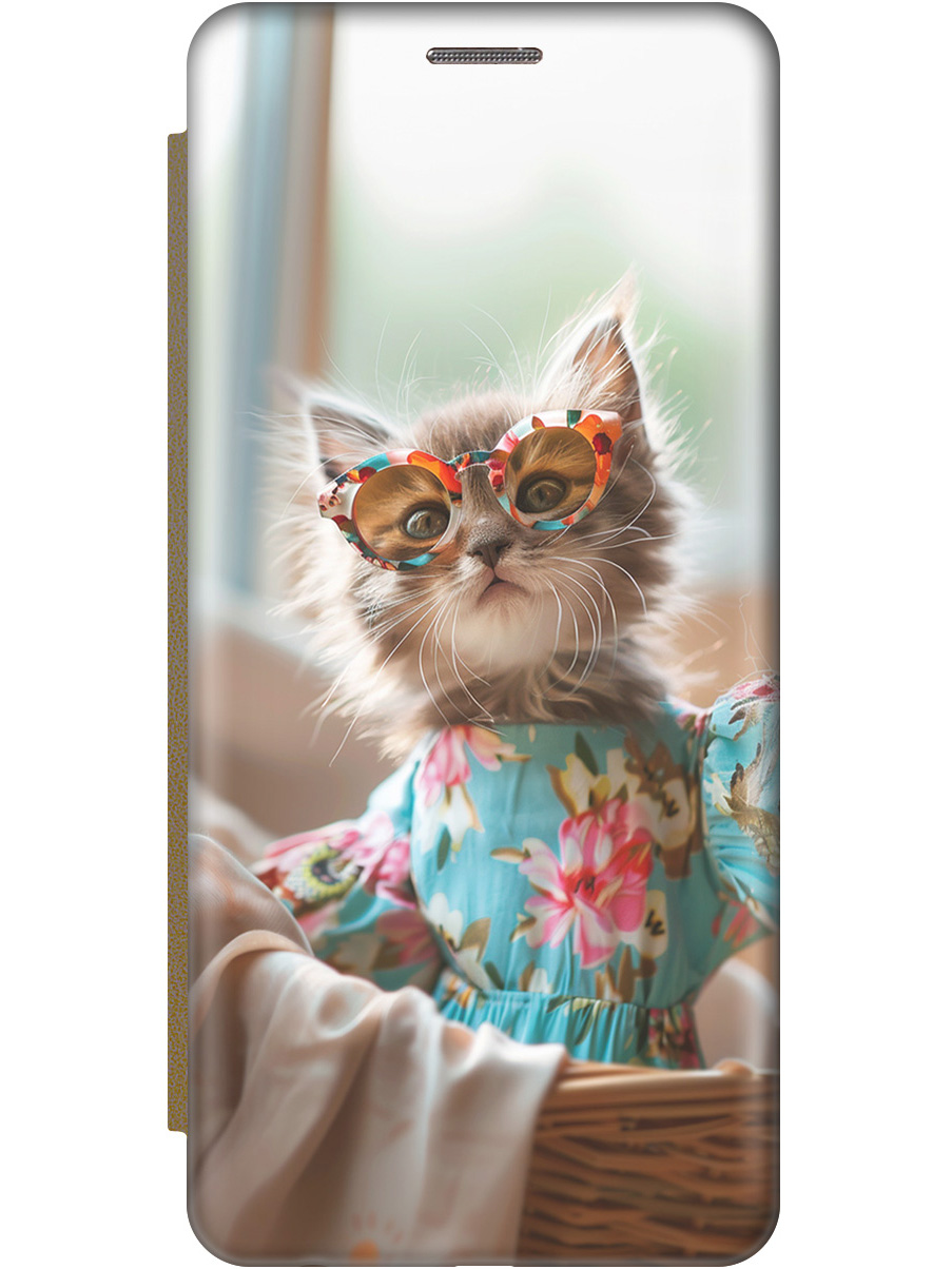 

Чехол-книжка на realme C30 с рисунком "Кошечка в голубом платье" золотой, Белый;голубой;серый, 20000384