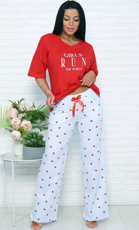 Пижама женская Моя Пижама ТК-4073/1 (красный, сердечки) красная 52 RU