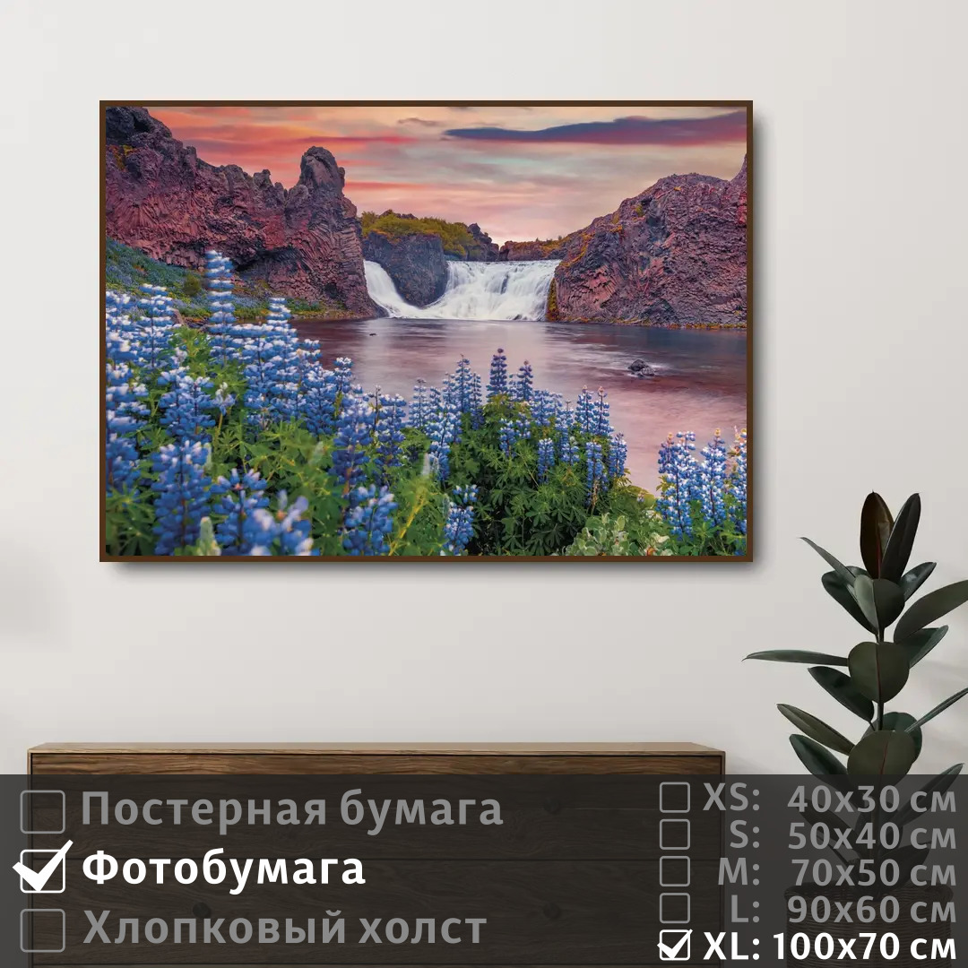 

Постер на фотобумаге ПолиЦентр Синие цветы у водопада 100х70 см, СиниеЦветыУВодопада1
