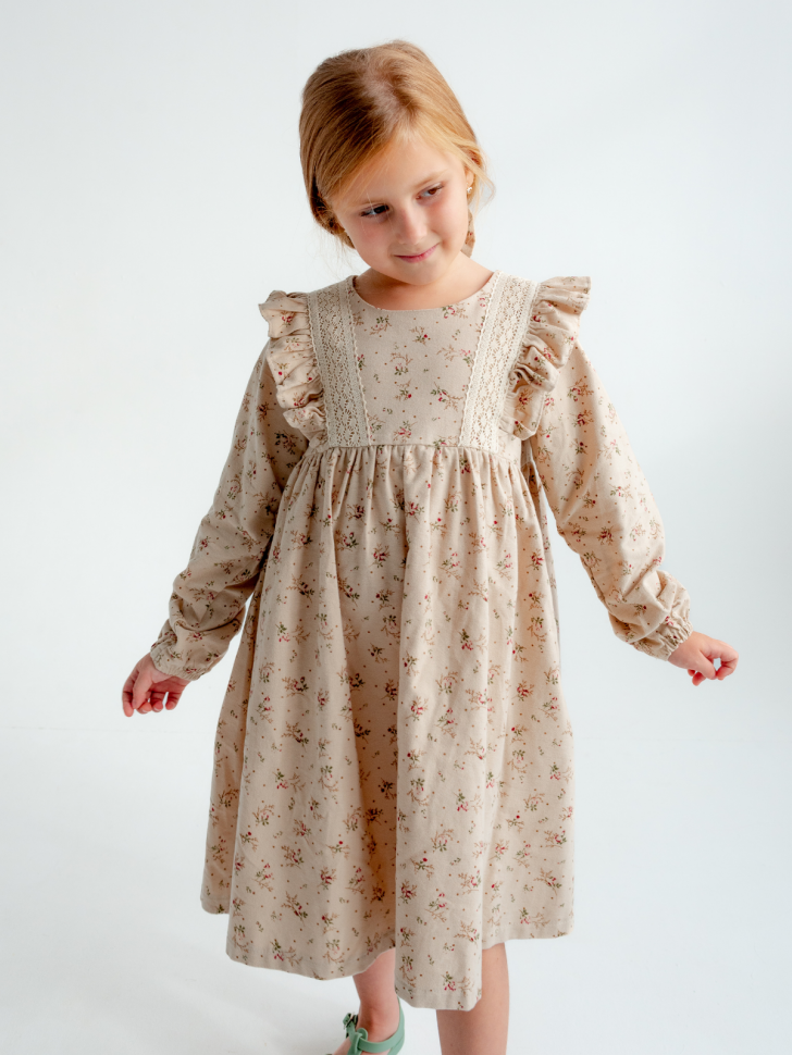 Платье детское MOUN Букет, бежевое, 104, 1шт