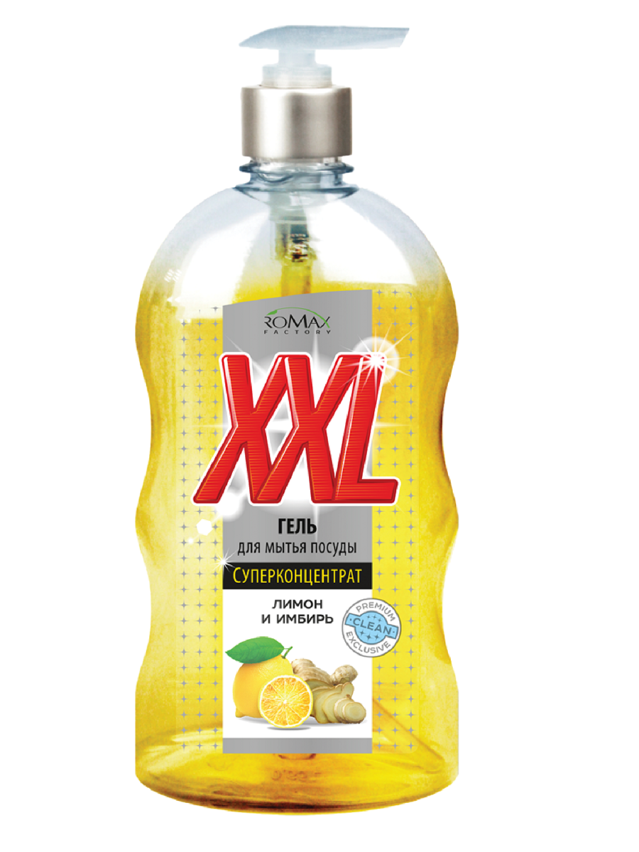 Гель для мытья посуды Romax XXL Лимон и имбирь, 650 г