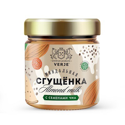 

Сгущенка "ALMOND MILK" на миндальном молоке. Семена чиа.