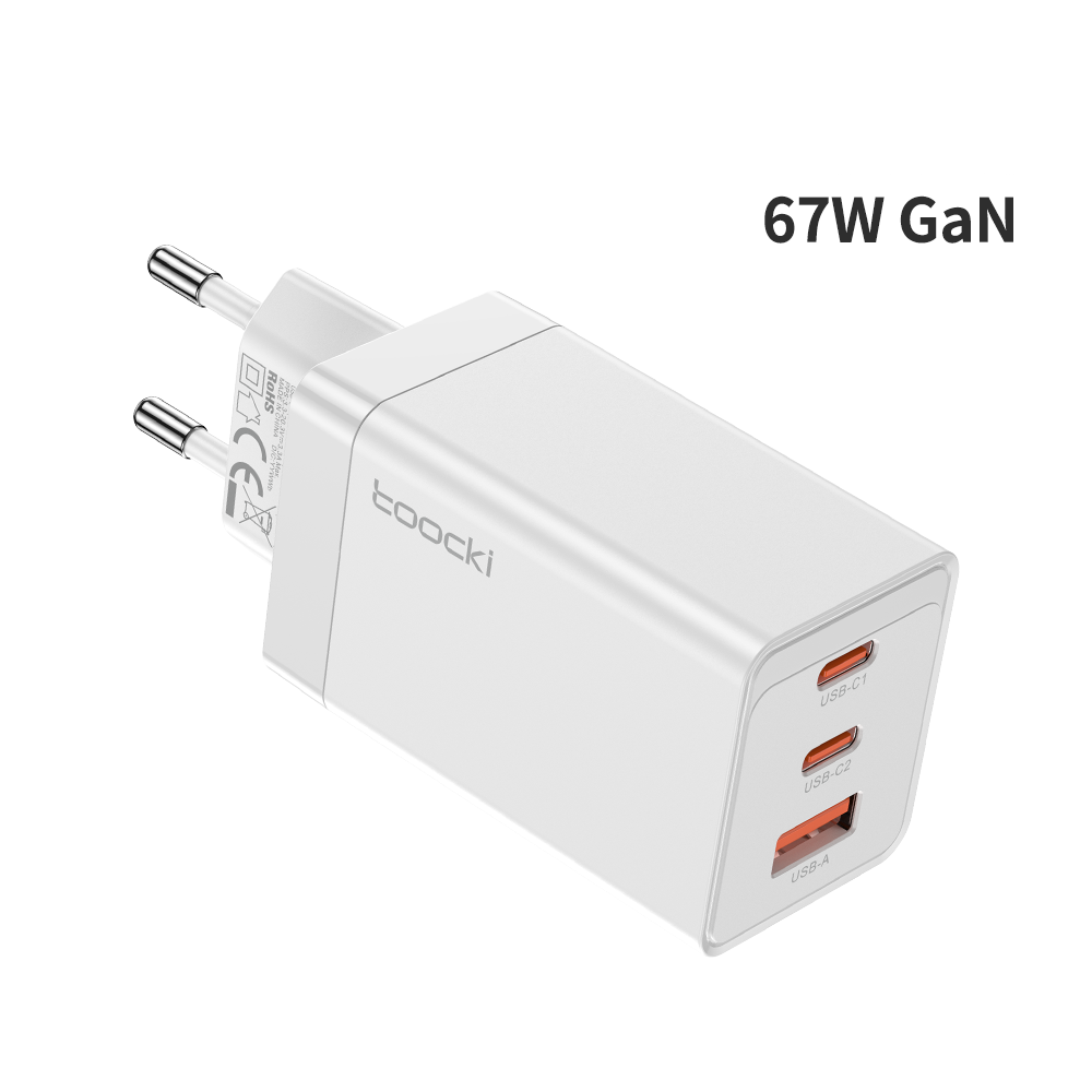 Сетевое зарядное устройство Toocki 67W Multi-port GaN Charger  1xUSB, 2xUSB Type-C белый