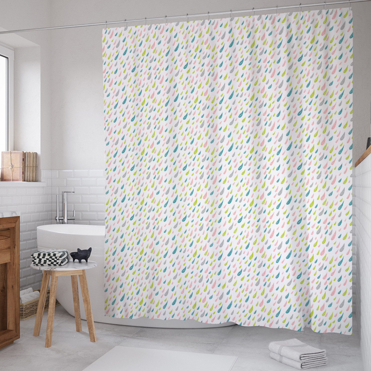 

Штора для ванной JoyArty "Цветной ливень" из сатена, 180х200 см с крючками, Белый, Цветной ливень