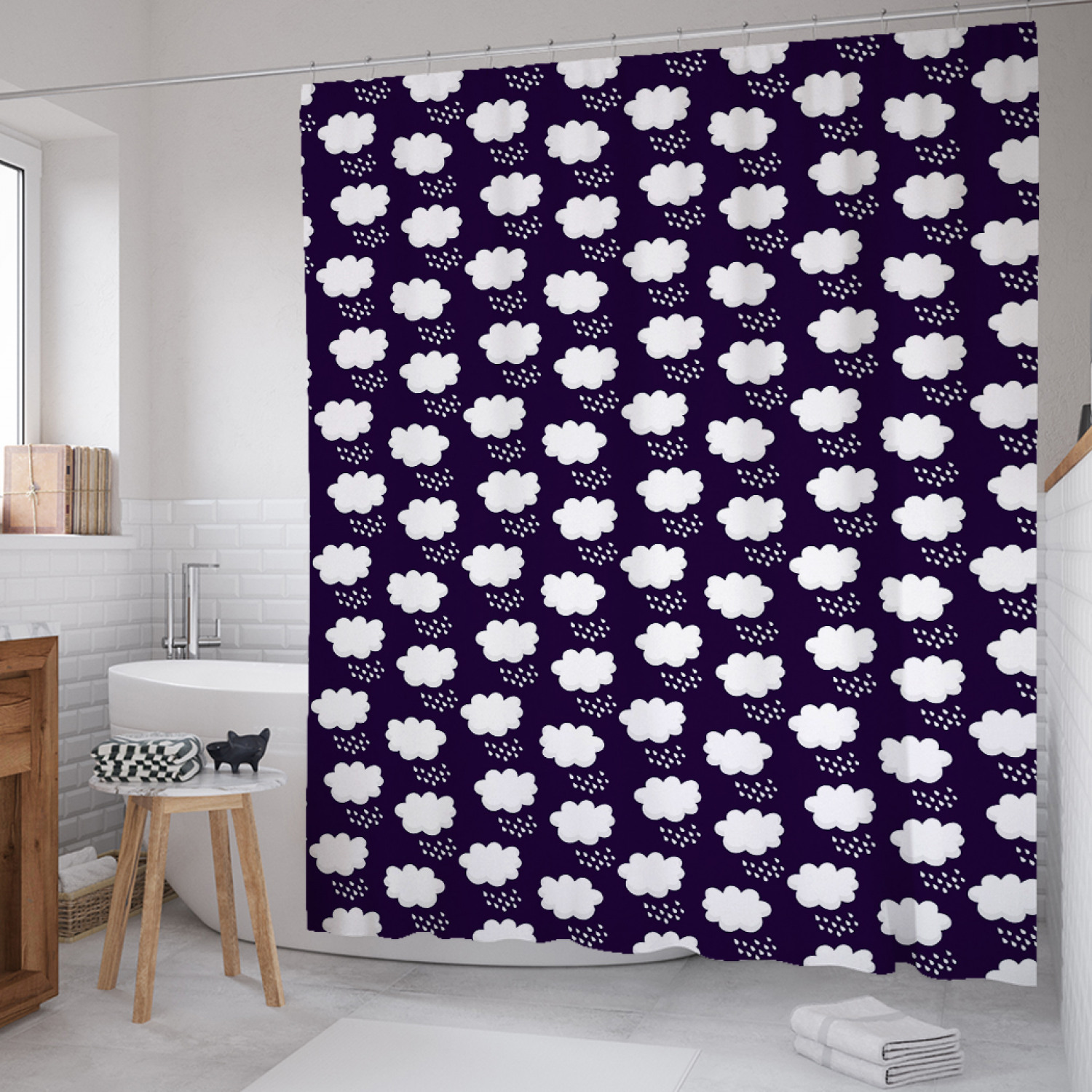 

Штора для ванной JoyArty "Дождливые тучи" из сатена, 180х200 см с крючками, Черный, Дождливые тучи