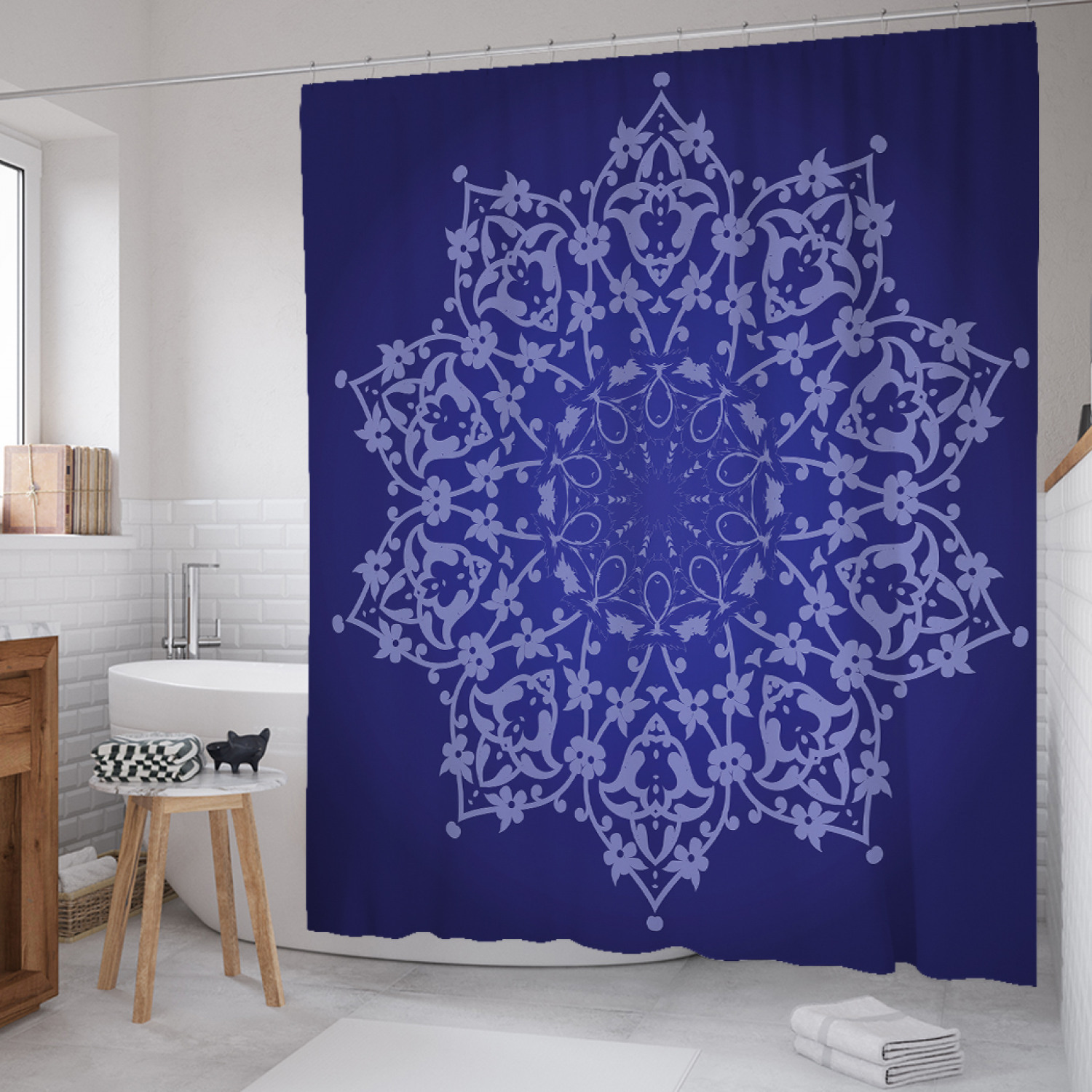 

Штора для ванной JoyArty "Кружевная мандала" из сатена, 180х200 см с крючками, Синий, Кружевная мандала