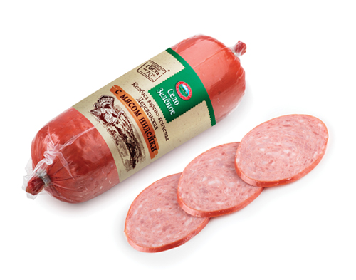 

Колбаса Село Зеленое деревенская варено-копченая с мясом индейки 500 г