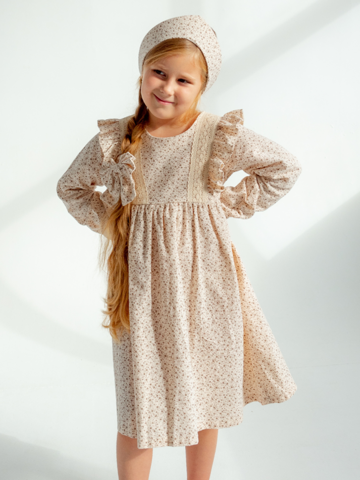 Платье детское MOUN Листик, молочное, 128, 1шт