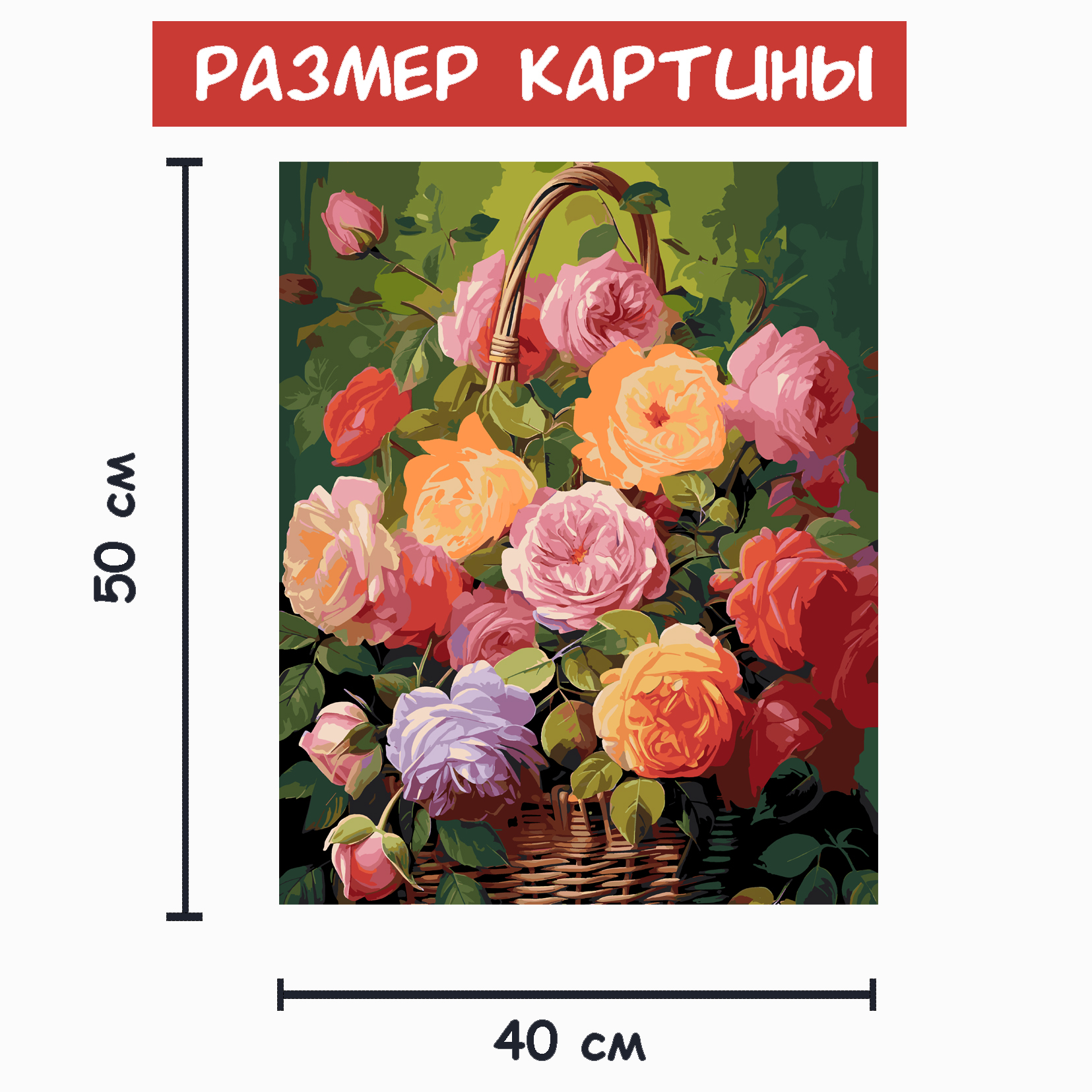 Картина по номерам Meri Art Корзина с цветами-розы, 50х40 см