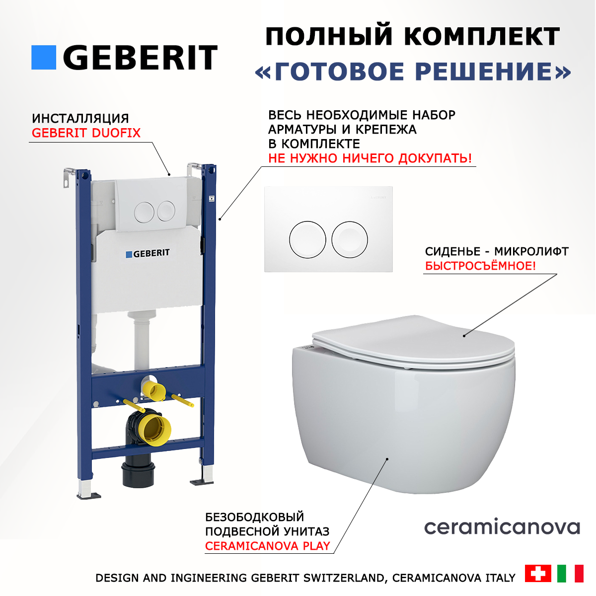 

Комплект инсталляция Geberit Delta + унитаз Ceramica Nova Play с кнопкой смыва