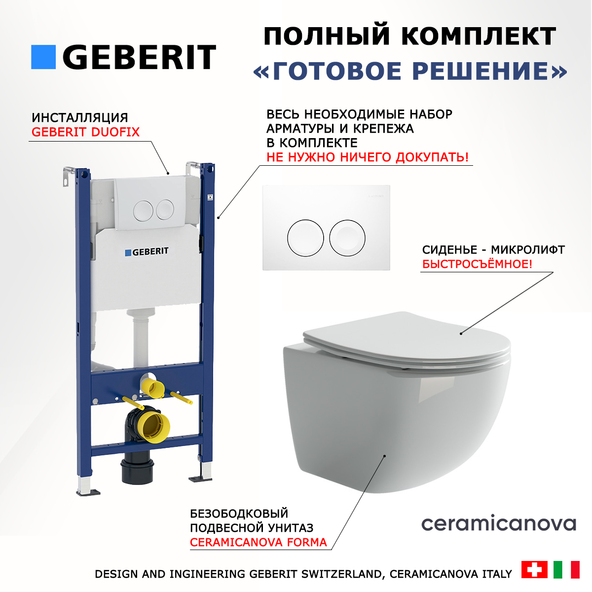 

Комплект инсталляция Geberit Delta + унитаз Ceramica Nova Forma с кнопкой смыва