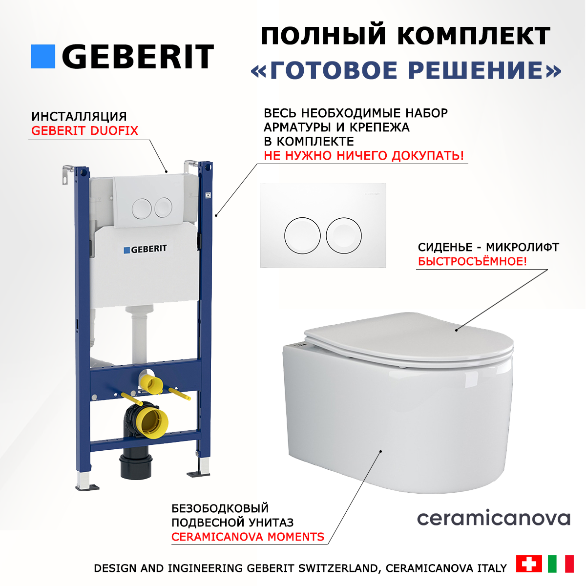 

Комплект инсталляция Geberit Delta + унитаз Ceramica Nova Moments с кнопкой смыва
