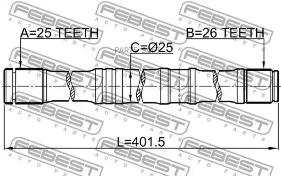 

FEBEST ПОЛУОСЬ ЛЕВАЯ 26X402X25