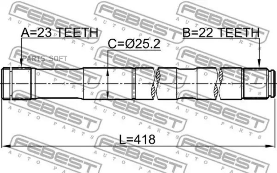 

FEBEST ПОЛУОСЬ ПРАВАЯ 22X418X23