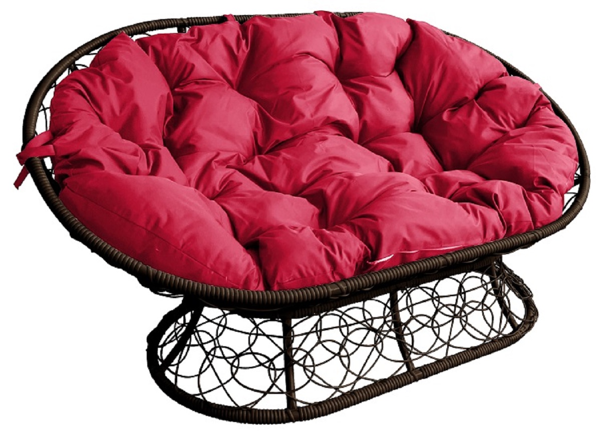 фото Диван садовый m-group мамасан с ротангом коричневый красная подушка