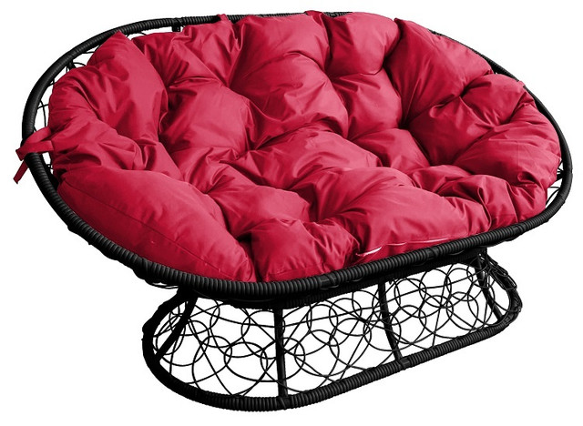 фото Диван садовый m-group мамасан с ротангом черный красная подушка