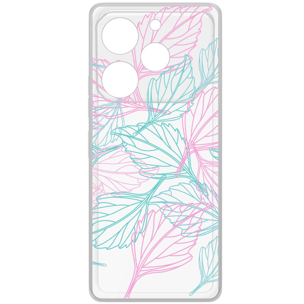 

Чехол-накладка Krutoff Clear Case Листья паттерн для TECNO Pova 6 Pro, Прозрачный