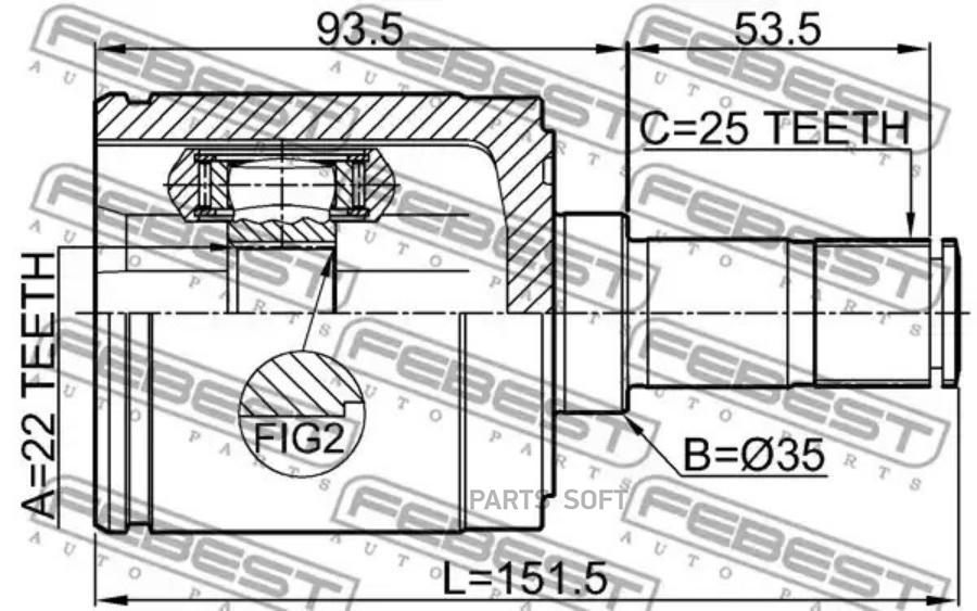 

FEBEST ШРУС ВНУТРЕННИЙ ПРАВЫЙ 22X35X25