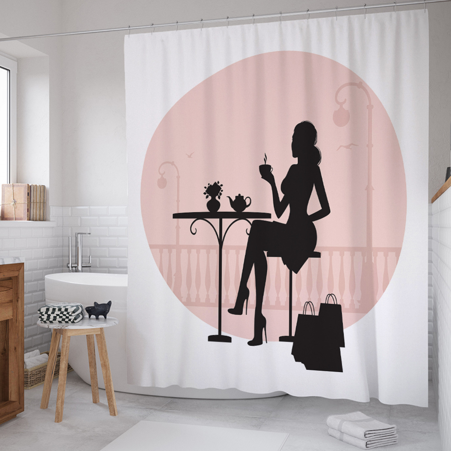 

Штора для ванной JoyArty "Девушка с чаем" из сатена, 180х200 см с крючками, Белый, Девушка с чаем